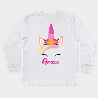 Name grace unicorn Kids Long Sleeve T-Shirt